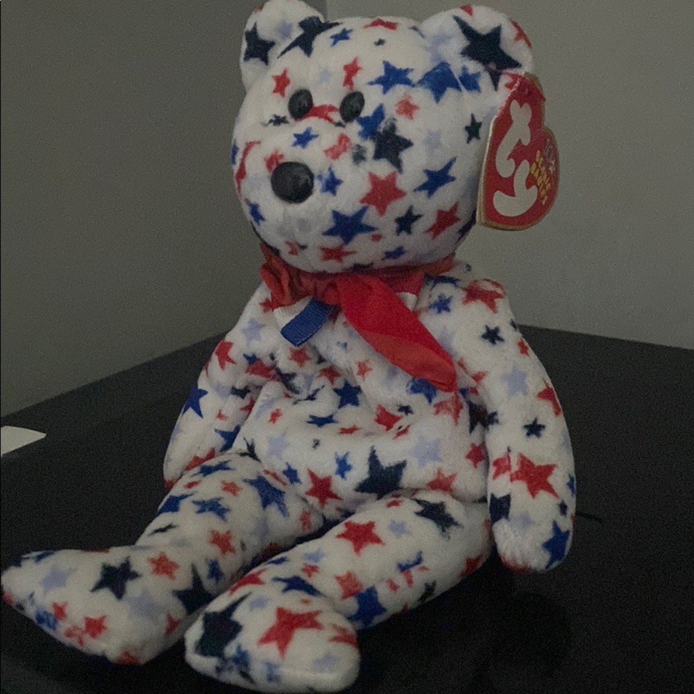 Ty Bear with Red Ribbon and Star Pattern